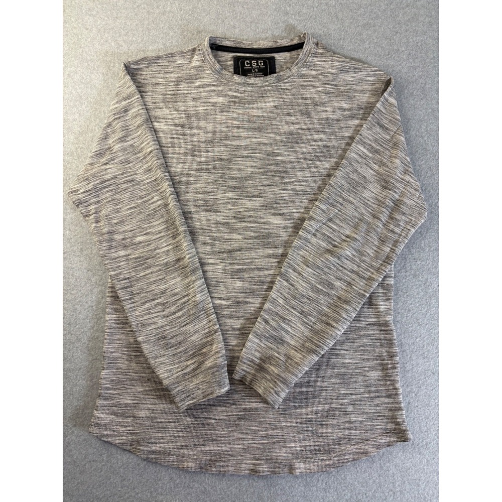 CSG Champs Sports Gear Mens Grey Space Dye Waffle Knit Long Sleeve Shirt Large